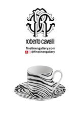 Roberto Cavalli Home Coffee Cup & Saucer ZEBRAGE Set of 2 in Luxury Box diam. 2.3", H 2.5", Cap. 4 oz, Saucer diam. 4.75"