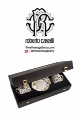 Roberto Cavalli Home Tea Cup & Saucer GARDEN'S BIRDS Set of 2 in Luxury Box diam. 3.3", H 2.3", cap. 7.5 oz, Saucer diam. 6"