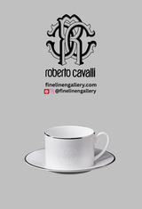 Roberto Cavalli Home Tea Cup & Saucer LIZARD PLATIN Set of 2 in Luxury Box diam. 3.3", H 2.3", cap. 7.5 oz, Saucer diam. 6"
