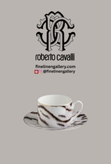 Roberto Cavalli Home Tea Cup & Saucer TIGER Set of 2 in Luxury Box diam. 3.3", H 2.3", cap. 7.5 oz, Saucer diam. 6"