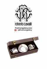 Roberto Cavalli Home Coffee Cup & Saucer FLOWERS MODEL C-E Set of 2 in Luxury Box diam. 2.3", H 2.5", Cap. 4 oz, Saucer diam. 4.75"