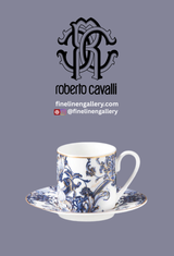 Roberto Cavalli Home Coffee Cup & Saucer AZULEJOS Set of 2 in Luxury Box diam. 2.3", H 2.5", Cap. 4 oz, Saucer diam. 4.75"
