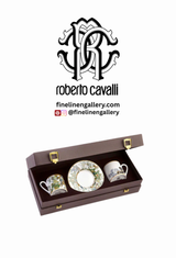 Roberto Cavalli Home Coffee Cup & Saucer FLOWERS MODEL F-B Set of 2 in Luxury Box diam. 2.3", H 2.5", Cap. 4 oz, Saucer diam. 4.75"