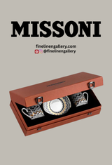 Missoni Home Coffee Cup & Saucer ZIG ZAG Set of 2 in Luxury Box Gold diam. 2.3", H 2.5", Cap. 4 oz, Saucer diam. 4.75" - Palais Royal Linen Gallery