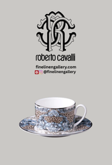 Roberto Cavalli Home Tea Cup & Saucer PALAZZO PITTI Set of 2 in Luxury Box 3.3", H 2.3", cap. 7.5 oz, Saucer 6"