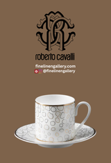 Roberto Cavalli Home Coffee Cup & Saucer GIRAFFE Set of 2 in Luxury Box diam. 2.3", H 2.5", Cap. 4 oz, Saucer diam. 4.75"