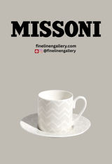 Missoni Home Coffee Cup & Saucer ZIG ZAG Set of 6 in Luxury Box White diam. 2.3", H 2.5", Cap. 4 oz, Saucer diam. 4.75" - Palais Royal Linen Gallery
