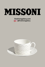 Missoni Home Tea Cup & Saucer ZIG ZAG Set of 2 in Luxury Box White diam. 3.3", H 2.3", cap. 7.5 oz, Saucer diam. 6"
