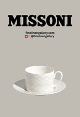 Missoni Home Tea Cup & Saucer ZIG ZAG Set of 6 in Luxury Box White diam. 3.3", H 2.3", cap. 7.5 oz, Saucer diam. 6"