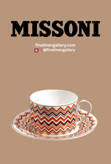 Missoni Home Tea Cup & Saucer ICONIC Set of 2 in Luxury Box diam. 3.3", H 2.3", cap. 7.5 oz, Saucer dim. 6"