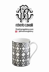 Roberto Cavalli Home Mug Cup MONOGRAM in Luxury Box Black diam. 2.5", H 3.3", cap. 12.5 oz
