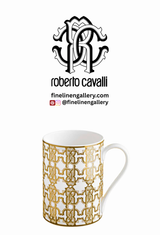 Roberto Cavalli Home Mug Cup MONOGRAM in Luxury Box Gold diam. 2.5", H 3.3", cap. 12.5 oz