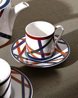 Missoni Home Coffee Cup & Saucer NASTRI Set of 2 in Luxury Box Multicolor diam. 2.3", H 2.5", Cap. 4 oz, Saucer diam. 4.75"