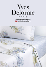 Yves Delorme Lande duvet cover shown flat with elegant patterned fabric and detailed stitching for a luxurious bedroom look.