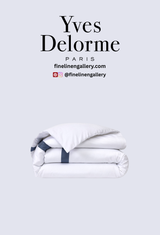 Yves Delorme Linea duvet cover in Outremer with elegant, textured linen fabric and subtle geometric pattern.