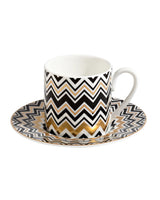 Missoni Home Coffee Cup & Saucer ZIG ZAG Set of 2 in Luxury Box Gold diam. 2.3", H 2.5", Cap. 4 oz, Saucer diam. 4.75" - Palais Royal Linen Gallery