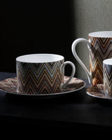 Missoni Home Tea Cup & Saucer ZIG ZAG Set of 2 in Luxury Box Jarris 148 diam. 3.3", H 2.3", cap. 7.5 oz, Saucer diam. 6" - Palais Royal Linen Gallery