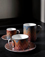 Missoni Home Tea Cup & Saucer ZIG ZAG Set of 2 in Luxury Box Jarris 156 diam. 3.3", H 2.3", cap. 7.5 oz, Saucer diam. 6"
