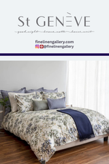 St. Geneve Paloma duvet cover displayed on a bed with soft, neutral bedding and elegant design details.