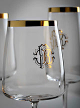 Roberto Cavalli Home Water Goblet NEW MONOGRAM Gold H 9", cap. 18.25 oz