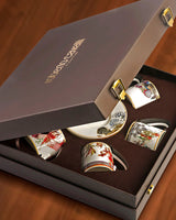 Roberto Cavalli Home Coffee Cup & Saucer FLOWERS Set of 6 in Luxury Box diam. 2.3", H 2.5", Cap. 4 oz, Saucer diam. 4.75"