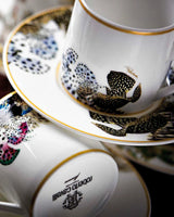 Roberto Cavalli Home Coffee Cup & Saucer FLOWERS MODEL F-B Set of 2 in Luxury Box diam. 2.3", H 2.5", Cap. 4 oz, Saucer diam. 4.75"