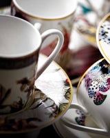 Roberto Cavalli Home Coffee Cup & Saucer FLOWERS MODEL C-E Set of 2 in Luxury Box diam. 2.3", H 2.5", Cap. 4 oz, Saucer diam. 4.75"