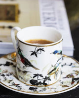 RCHPFL124S1  Roberto Cavalli Home Coffee Cup & Saucer FLOWERS MODEL D-A Set of 2 in Luxury Box diam. 2.3", H 2.5", Cap. 4 oz, Saucer diam. 4.75"