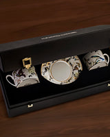 Roberto Cavalli Home Tea Cup & Saucer GARDEN'S BIRDS Set of 2 in Luxury Box diam. 3.3", H 2.3", cap. 7.5 oz, Saucer diam. 6"