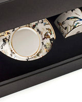 Roberto Cavalli Home Tea Cup & Saucer GARDEN'S BIRDS Set of 2 in Luxury Box diam. 3.3", H 2.3", cap. 7.5 oz, Saucer diam. 6"