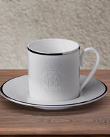 Roberto Cavalli Home Coffee Cup & Saucer LIZARD PLATIN Set of 2 in Luxury Box diam. 2.3", H 2.5", Cap. 4 oz, Saucer diam. 4.75"