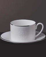 Roberto Cavalli Home Tea Cup & Saucer LIZARD PLATIN Set of 2 in Luxury Box diam. 3.3", H 2.3", cap. 7.5 oz, Saucer diam. 6"