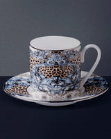 Roberto Cavalli Home Coffee Cup & Saucer PALAZZO PITTI Set of 2 in Luxury Box diam. 2.3", H 2.5", Cap. 4 oz, Saucer diam. 4.75"