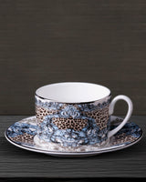 Roberto Cavalli Home Tea Cup & Saucer PALAZZO PITTI Set of 2 in Luxury Box 3.3", H 2.3", cap. 7.5 oz, Saucer 6"