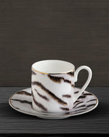 Roberto Cavalli Home Coffee Cup & Saucer TIGER Set of 2 in Luxury Box diam. 2.3", H 2.5", Cap. 4 oz, Saucer diam. 4.75"