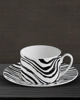 Roberto Cavalli Home Tea Cup & Saucer ZEBRAGE Set of 2 in Luxury Box 3.3", H 2.3", cap. 7.5 oz, Saucer diam. 6"