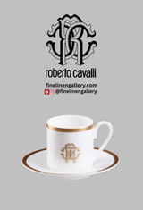 Roberto Cavalli Home Coffee Cup & Saucer SILK Set of 2 in Luxury Box Gold diam. 2.3", H 2.5", Cap. 4 oz, Saucer diam. 4.75"