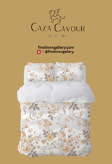 Gold tiger print duvet cover set by Caza Cavour featuring a luxurious tiger design on soft fabric bedding.
