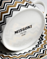 Missoni Home Coffee Cup & Saucer ZIG ZAG Set of 2 in Luxury Box Gold diam. 2.3", H 2.5", Cap. 4 oz, Saucer diam. 4.75" - Palais Royal Linen Gallery