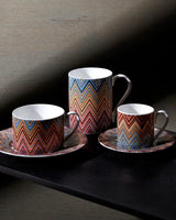 Missoni Home Tea Cup & Saucer ZIG ZAG Set of 2 in Luxury Box Jarris 156 diam. 3.3", H 2.3", cap. 7.5 oz, Saucer diam. 6"