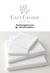 Folded Caza Cavour 400TC Egyptian Cotton Percale Sheet Set with hemstitch detailing, soft and breathable bedding for a luxurious sleep.